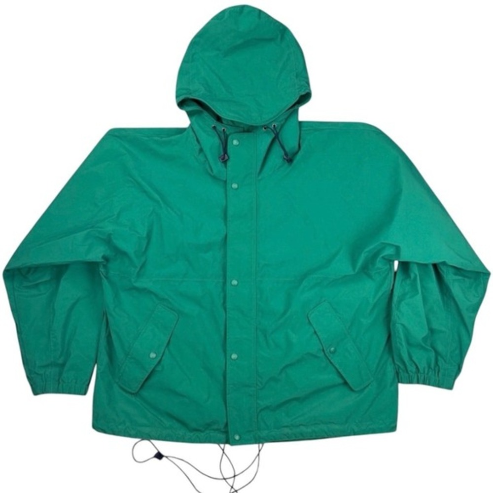 Vtg 90's Eddie Bauer EBtek Mens XXL Green Hooded Rain Wind Jacket Sympatex Nylon